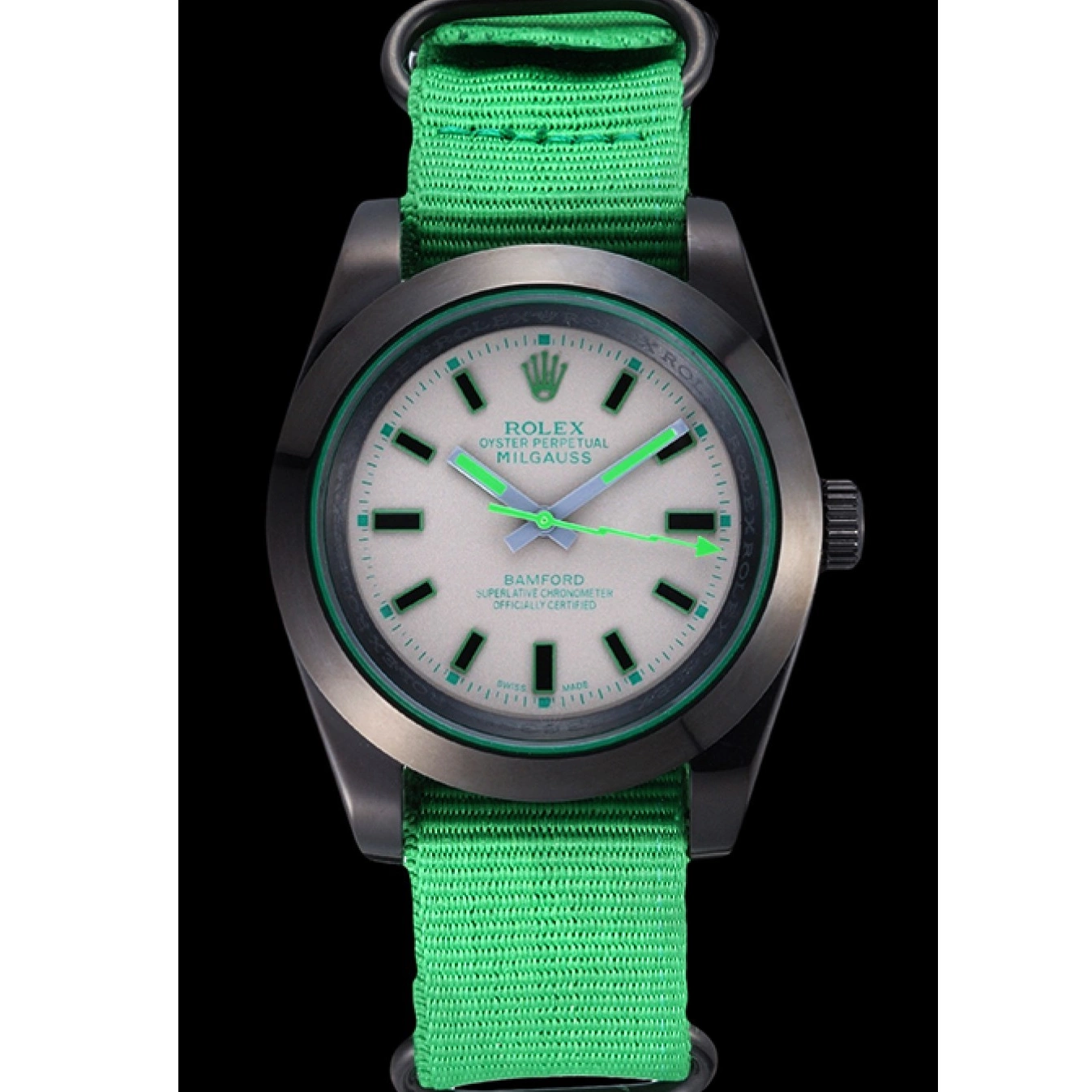 AAA replica watch Strap Milgauss Bamford 622004 Green Rolex Nylon 0723